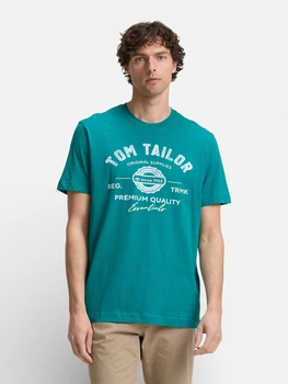 Футболка бавовняна довга чоловіча Tom Tailor 1037735-11037 S Dark Bottle Green з принтом (4068128279919)