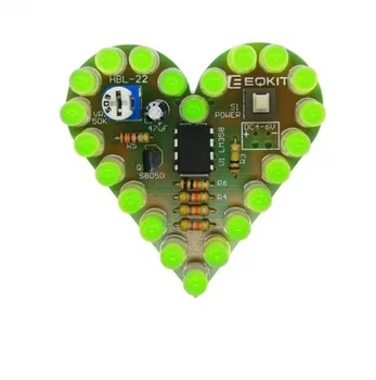 Електронний DIY-набір для пайки у формі серця з LED-підсвічуванням, навчальний, Зелена