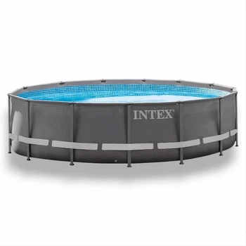 Каркасный бассейн Intex 26330 с песчаным насосом, скимммером и лестницей, 549×132 см, 26 423 л, серый