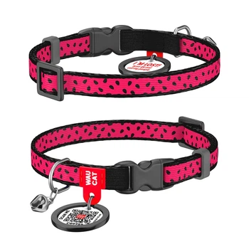 Ошейник для кошек нейлоновый WAUDOG Nylon Smart ID, дизайн «Арбуз», с QR-паспортом, пластиковый фастекс, XS (ширина 10 мм, длина 20–30 см) — арт. 5269