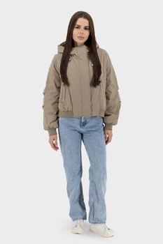 Жіноча однотонна куртка casual з капюшоном, поліестер, синтепон Snow Owl (бежевий, S), 116882, 116840