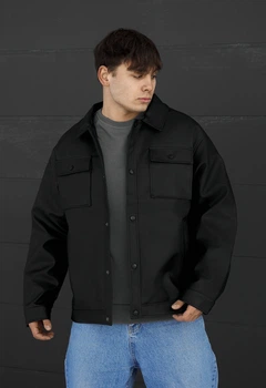 Мужская демисезонная куртка стаф черная кожаная Staff black XL (382079)