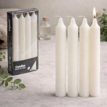 Свечи столовые для сервировки стола, 4 шт, 19x2,4 см, по 60 г, Белые (Декоративные свечи)