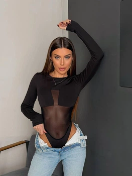 Боди из микродайвинга и сетки 42-44 черный