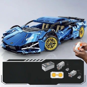 Конструктор на радиоуправлении 1:14 Lamborghini 36 см с мотором и пультом, 1314 деталей синяя