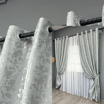 Комплект штор на люверсах VR-Textil Лен мрамор Pavliani ХО № 1911ш Светло-серый 150х250 см 2 шт (37-0322)