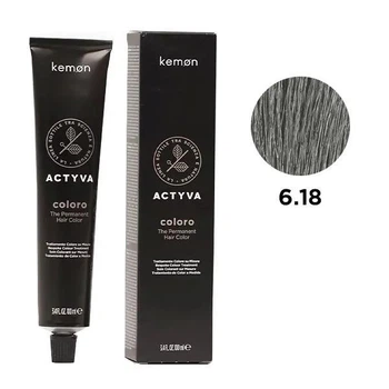 Перманентна фарба для волосся з гранатовою та кокосовою олією Kemon Actyva Coloro Permanent 6.18 Темно-русявий попелясто-перлинний 100 мл