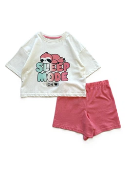 Піжама (домашній костюм) Primark футболка + шорти Sleep Mode біло-коралова, 8-9р., 134см