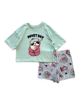 Піжама (домашній костюм) Primark футболка + шорти Duvet day м'ятно-сіра, 8-9р., 134см