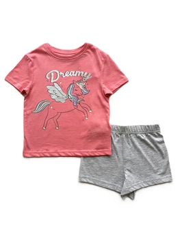 Піжама (домашній костюм) Primark футболка + шорти Єдиноріг Dreemy коралово-сіра, 3-4р, 104см