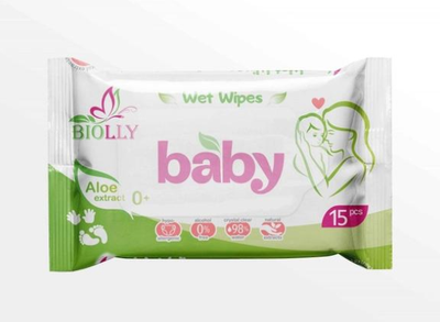 Серветки вологі Biolly 15шт. Baby алое
