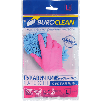 Рукавички гумові BUROCLEAN унів. суперміцні рожеві L (великі) /10200305/