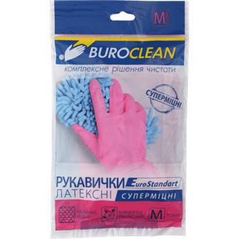 Рукавички гумові BUROCLEAN унів. суперміцні рожеві M (середні) (60) /10200304/