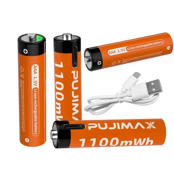 Акумулятори AAA з USB Type-C 1.5V 1100mWh (Упаковка 4 шт + кейс + кабель) Orange (162130-4)