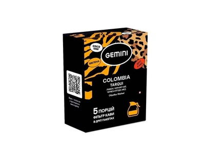 Кава мелена GEMINI 60г Drip Colombia Tarqui 5 шт