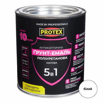 Грунт-емаль 5в1 поліуретанова для дерева матова PROTEX RAL 9003 біла 0.8кг 670мл