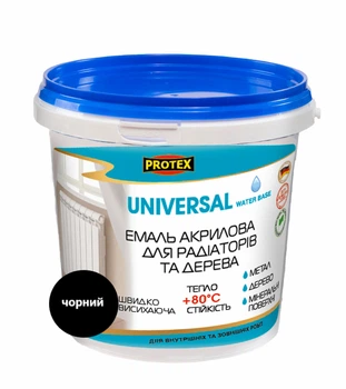 Емаль акрилова водно-дисперсійна Universal PROTEX чорна 0.35кг 300мл