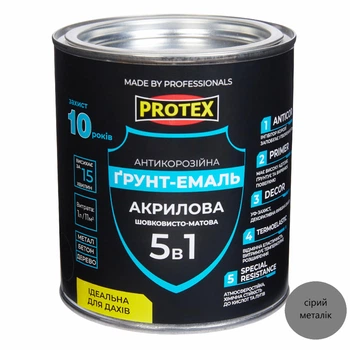 Грунт-емаль 5в1 акрилова ОР антикорозійна PROTEX RAL 9006 сіра металік 0.68кг 720мл