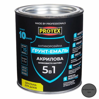 Грунт-емаль 5в1 акрилова ОР антикорозійна PROTEX RAL 7016 антрацитово-сіра 0.7кг 580 мл