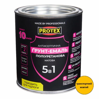 Грунт-емаль 5в1 поліуретанова для дерева матова PROTEX RAL 1023 транспортний жовта 0.8кг 670мл