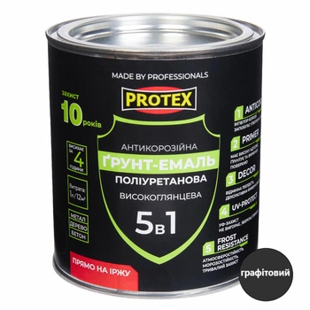 Грунт-емаль 5в1 поліуретанова для металу глянсова PROTEX RAL 7024 графітова 0.8кг 650мл