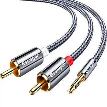 Инсертный кабель ESSAGER Monster 3.5mm Male to 2xRCA Male 2m Grey (EYPZJ-MYA0H)