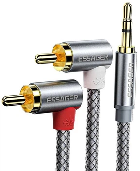 Инсертный кабель ESSAGER Monster Elbow 3.5mm Male to 2xRCA Male 5m Grey (EYPWT-MYD0G-P)