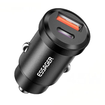 Автомобильное зарядное устройство ESSAGER Gyroscope Mini USB + USB-C PD/QC 45W Black (ECCAC45-TL01-Z)
