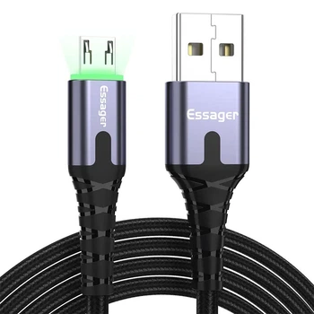 Кабель ESSAGER LED Light USB 2.0 to Micro-USB 2.4A 2m Black (EXCM-XGA0G)