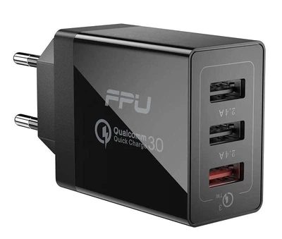 Зарядное устройство ESSAGER Fangbo 3xUSB (QC3.0 + Dual 2.4A) 30W GaN Black (ECTQC3-FBB01)