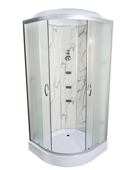 Гідробокс TKF TKF90/1 Білий Мармур WG 90×90×215 см, кутовий, сатиновий профіль, матове скло, низький піддон