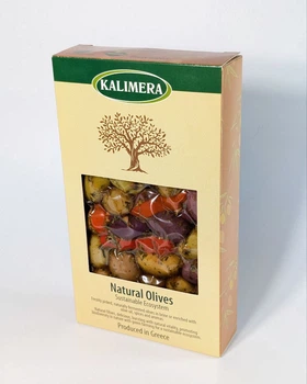 Оливки Kalimera Греческие великаны со сладким перцем и специями, 250 г