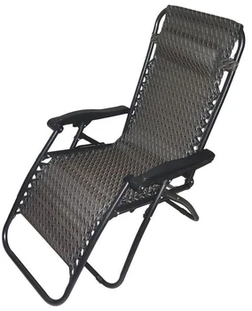 Садовое кресло шезлонг до 120 кг Zero Gravity XXL 180 х 64 х 110 см, складное, с подстаканником, с подушкой, из текстиля, черное