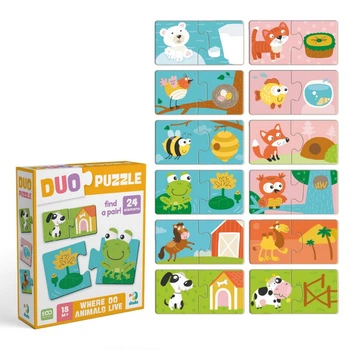 Дитячий пазл "ДУО-Звірята та їх домівки" DoDo Toys 300690, 24 елемента