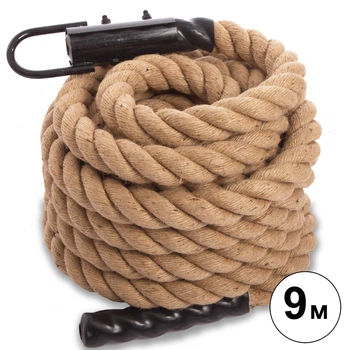 Канат спортивный для лазанья с креплением COMBAT BATTLE ROPE FI-0910-9 Материал: Сизаль + Винил Габаритные размеры: l-9м d-5см Цвет: Коричневый