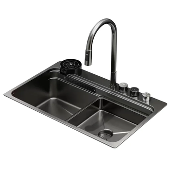 Мийка Zerix ZH7548-SET-03 Nano-Black із вбудованим змішувачем з нерж. сталі (ZM5577)