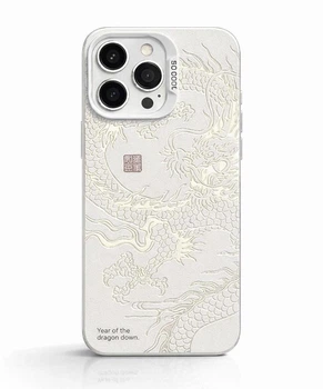 Чехол на iPhone 17 Pro глянцевый с драконом, защитный, Белый