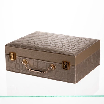 Шкатулка для украшений из экокожи с 19 отделениями и зеркалом 23.5×14×8 см, золотистый органайзер для аксессуаров
