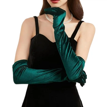 Оксамитові довгі рукавички honey fashion accessories xs/s/m зелені (30к005)