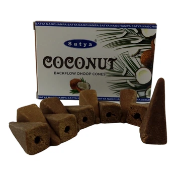Пыльцевые благовония арома-конусы с обратным потоком - Coconut Backflow Dhoop Cones, Масала Satya (Кокос)