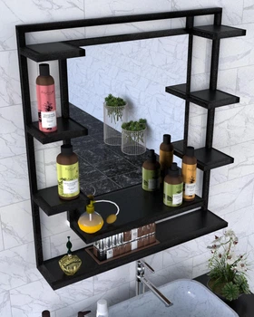Зеркало с полками в стиле лофт EcoLoft Скайлайн DSP-1307-5 Черный
