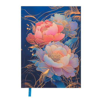 Ежедневник недатированный А5 BuroMax Peony "Цветные пионы" 168 листов темно-синий с цветочным рисунком (BM.20170-03)