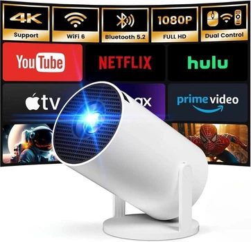 Міні Проектор 4K 1080P з WIFI 6, Bluetooth 5.0, 180° Обертання, Авто Keystone, 130'' Екран