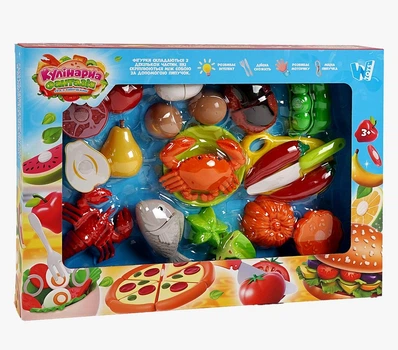 Набір продуктів “Кулінарна фантазія” 10280 WToys, 24 елементи, овочі та фрукти на липучках, досточка, ніж у коробці (6985898400818)