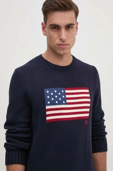 Темно-синий свитер поло Ralph Lauren мужской джемпер Ральф Лорен синий с флагом USA США