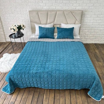 Покривало стьобане з подушками Cappone 220x240 см Бірюзове