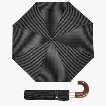 Зонт мужской автомат Fulton Chelsea-2 G818 Black Stripe — Черный в полоску, деревянная ручка-крюк, система Антиветер, 3 сложения
