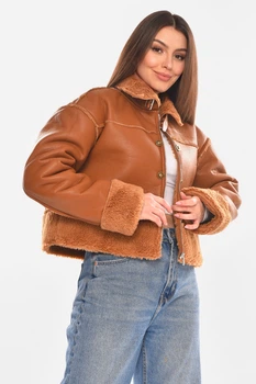 Дубленка женская однотонная коричневого цвета Fashion размер 46 (210414)