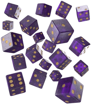 Набір кісток Q-Workshop Повний комплект K6 Блискучі Фіолетово-золоті 20 елементів (5907699498468)