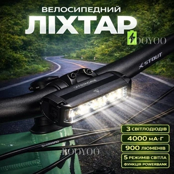 Велосипедная фара OFFBONDAGE 2000 mAh 900 Lumen, велофара серия HYY900 black